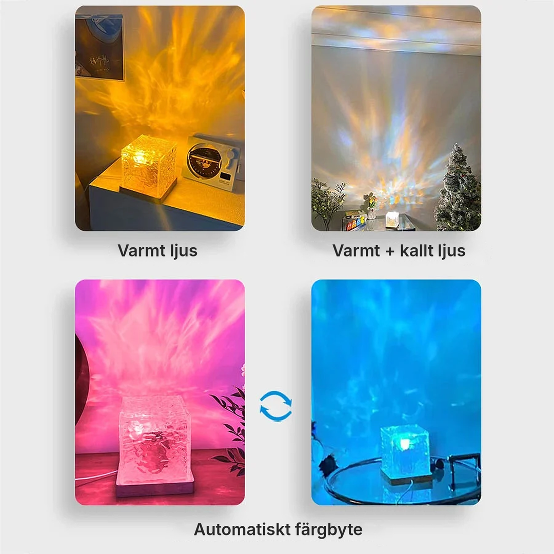 Ripple-Kub Lampa™ | Nattlampa med havsvågsprojektor