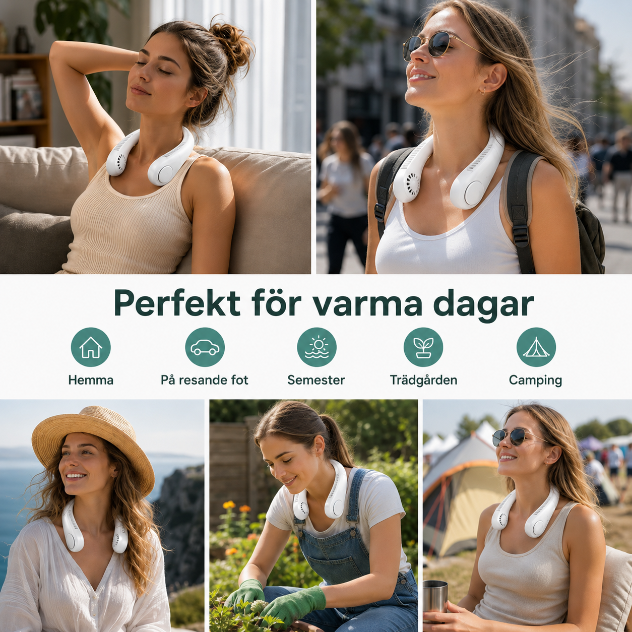CoolWave™ – Bärbar, uppladdningsbar nackfläkt för omedelbar avkylning!