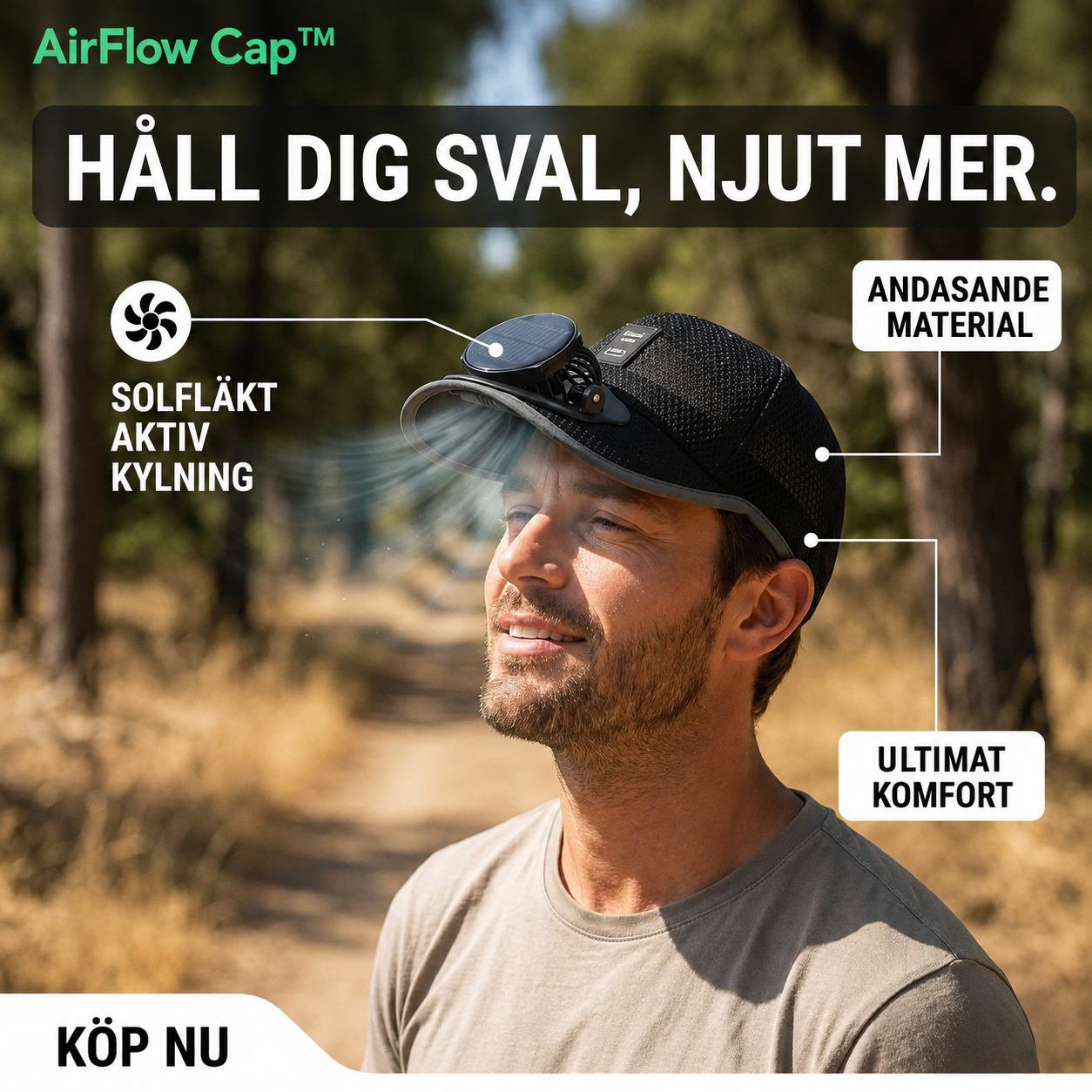 AirFlow Cap™ | Svalkande solhatt, UV-skydd och uppladdningsbar