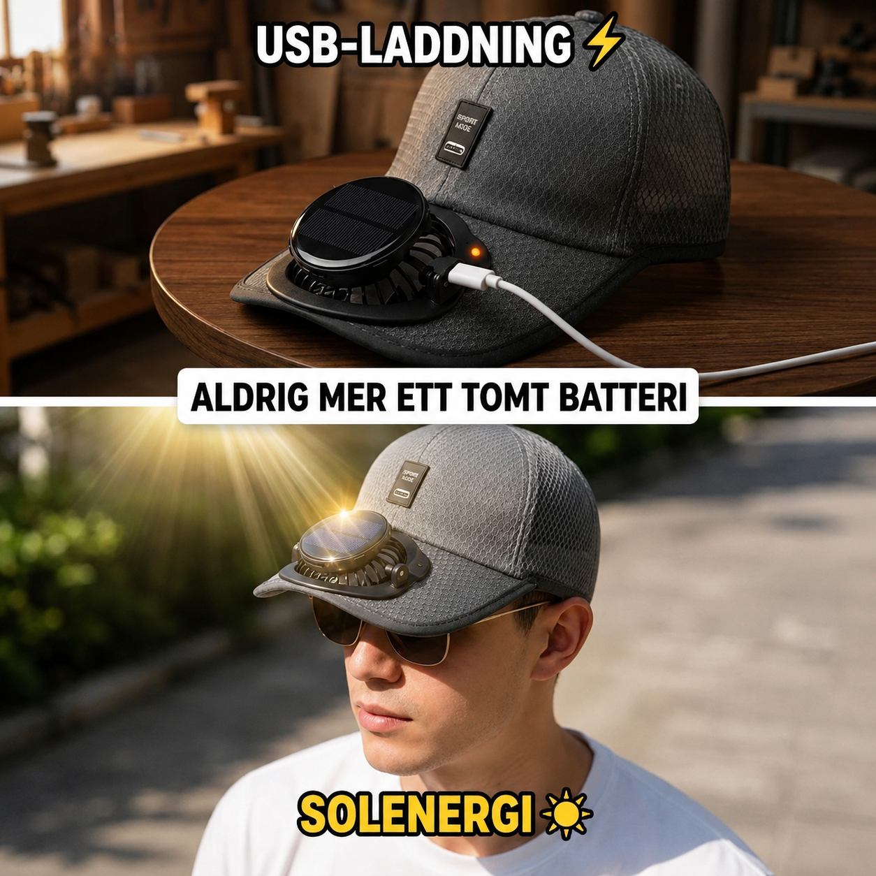 AirFlow Cap™ | Svalkande solhatt, UV-skydd och uppladdningsbar