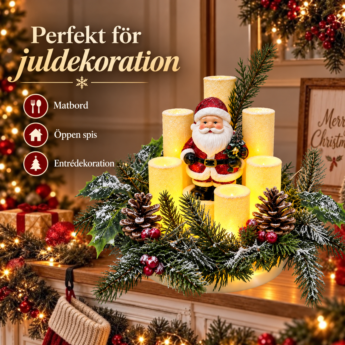 JulGlädje™ | Borddekoration med flamlöst julstearinljus