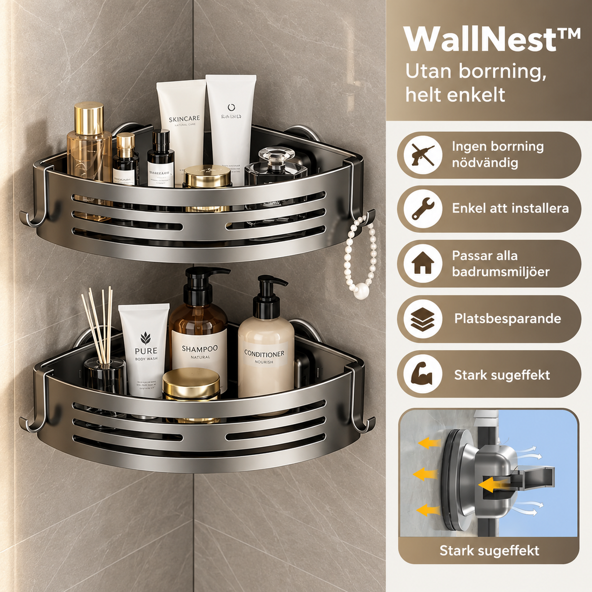 WallNest™ | Förvaringslösning för badrummet utan borrning
