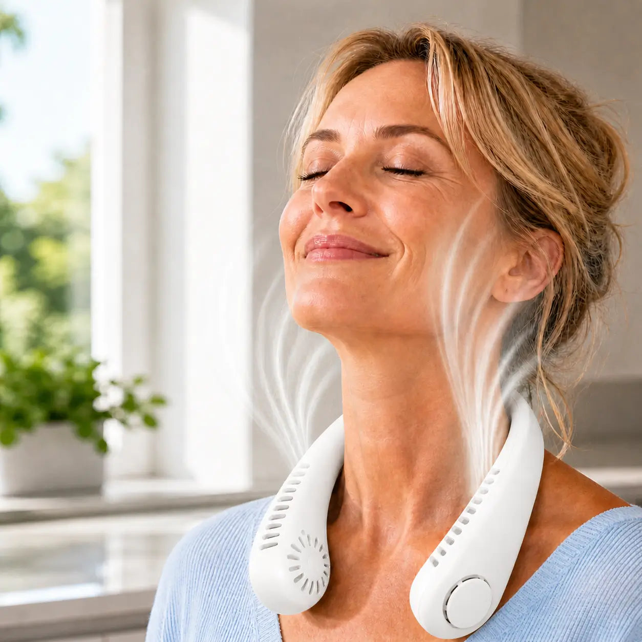 CoolWave™ – Bärbar, uppladdningsbar nackfläkt för omedelbar avkylning!