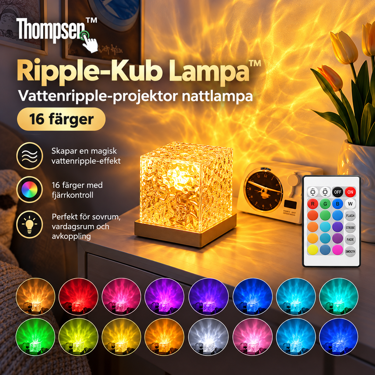 Ripple-Kub Lampa™ | Nattlampa med havsvågsprojektor